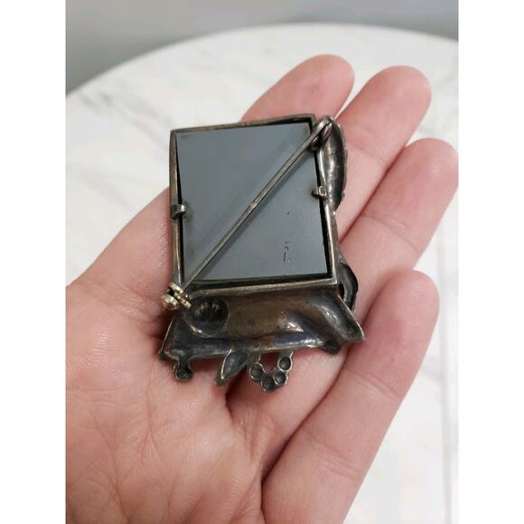 RARE CAT LOOKING AT THE MIRROR 925 STERLING SILVER BROOCH HALLOWEEN VINTAGE - Picture 4 of 6